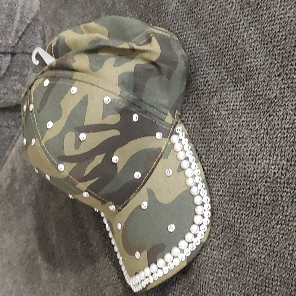 NWOT Women's Camouflage Baseball Hat with Beads & Sequins